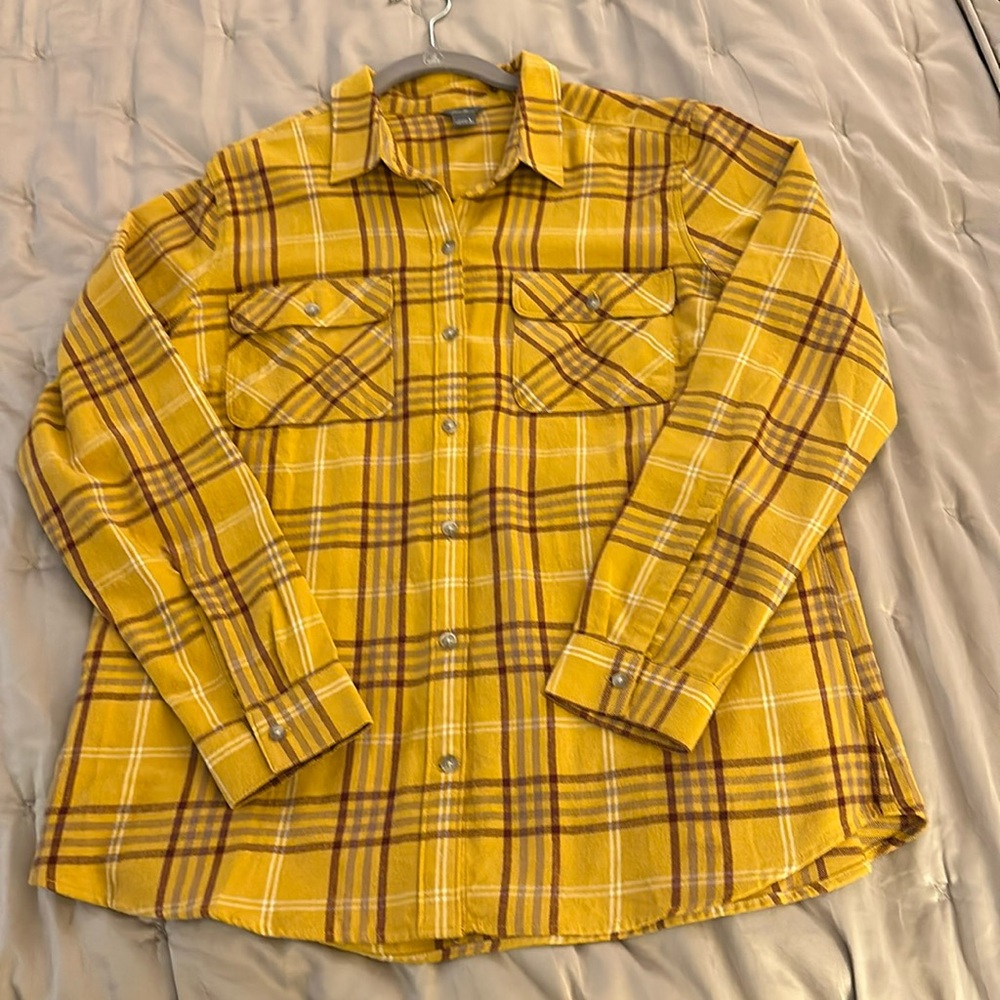 Yellow Plaid Ladies Firelight Flannel Shirt Size L